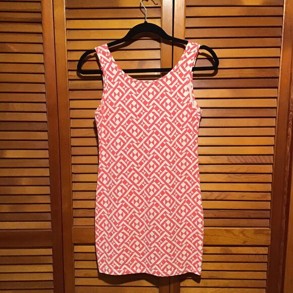 Forever 21 Bodycon Tank Mini Dress ~Sz Medium~ Coral Geometric Printed Pattern - Picture 4 of 7